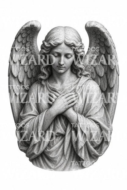 Guardian Angel Statue Tattoo Design
