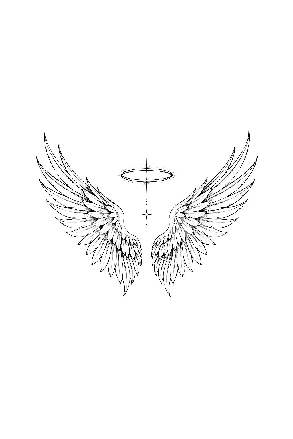 Guardian Angel Wings with Halo Tattoo Design