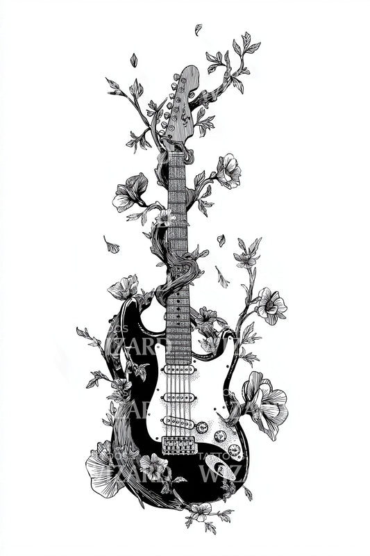 Design de Tatuagem Fusão de Videira de Guitarra