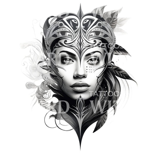 Tribal Woman Face Tattoo Design