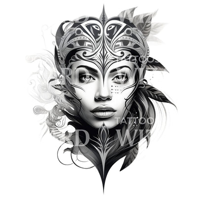 Tribal Woman Face Tattoo Design
