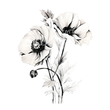Black and Grey Poppy Flower Tattoo Design