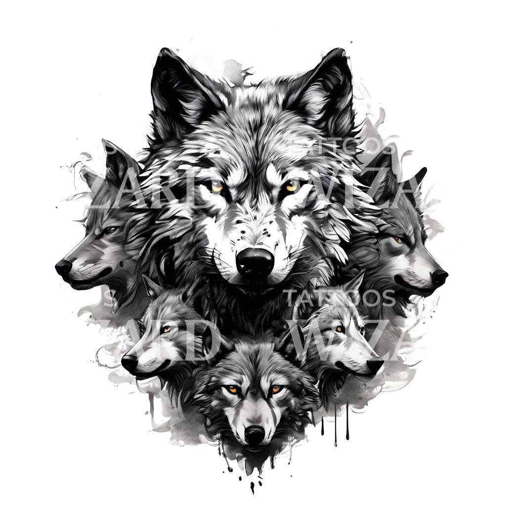 Conception de tatouage de meute de loups