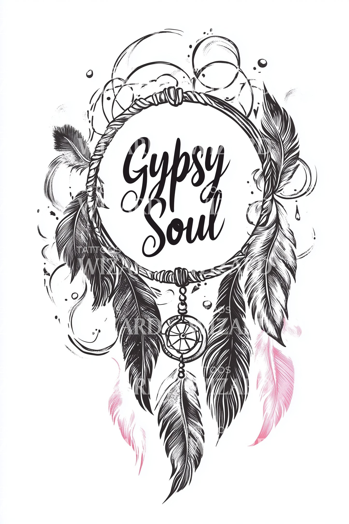 Gypsy Soul Boho Feathers Tattoo Design