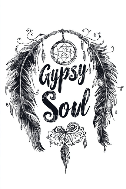 Gypsy Soul Feather Crest Tattoo Illustration