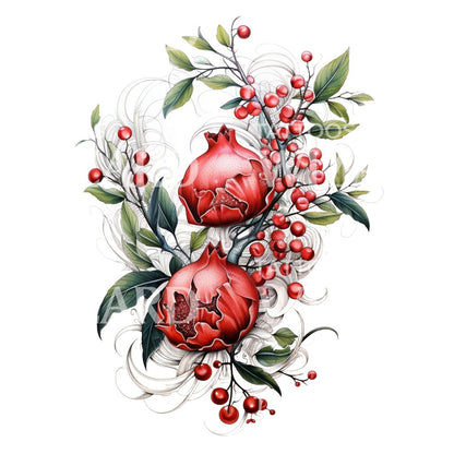 Red Pomegranate Tattoo Design