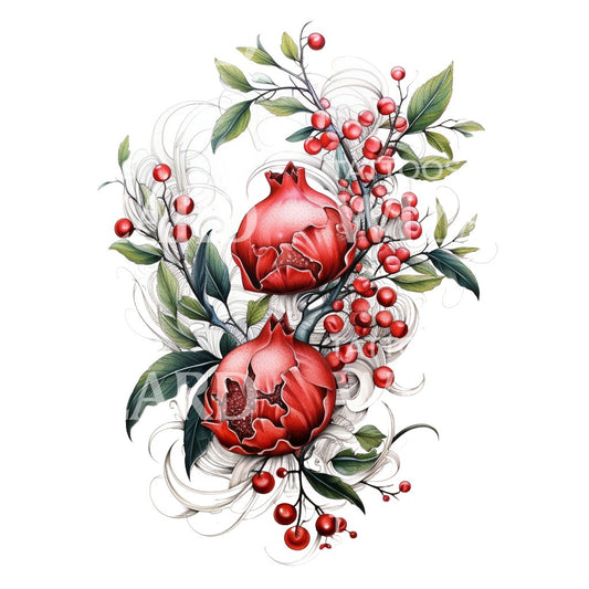 Red Pomegranate Tattoo Design