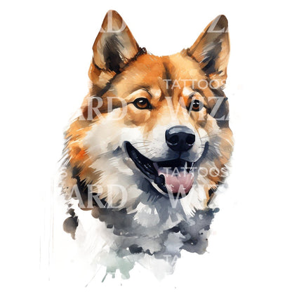 Watercolor Shiba Inu Dog Portrait Tattoo Design
