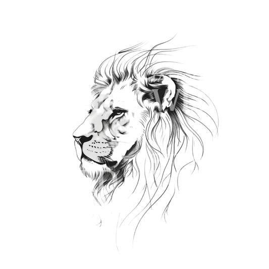 Conception de tatouage de lion majestueux Fineline