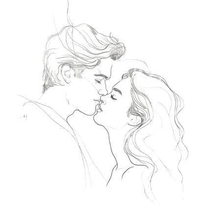 Fine Lines Couple Kissing Tattoo Design