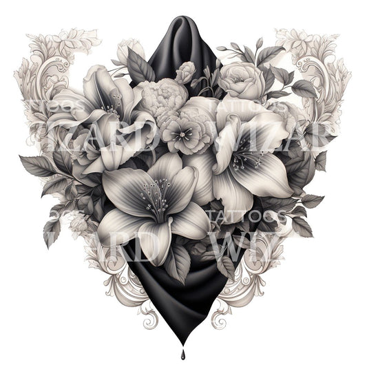 Lilies Handkerchief Vintage Tattoo Design