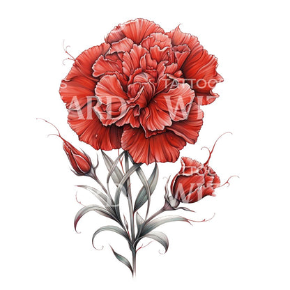 Botanical Carnation Flowers Tattoo Design