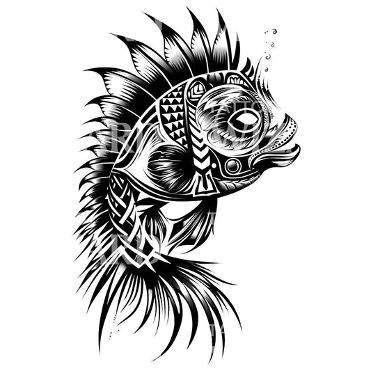 Tribal Mayan Fish Tattoo Design