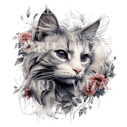 Conception de tatouage de portrait de chaton mignon