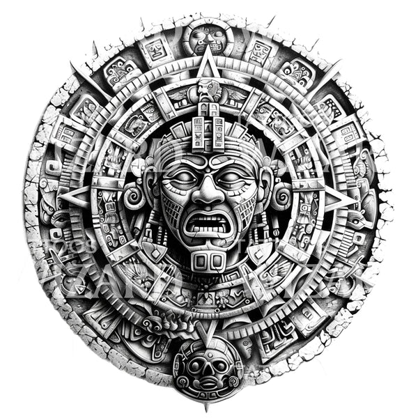 Mystical Aztec Coin Calendar Tattoo Design – Tattoos Wizard Designs