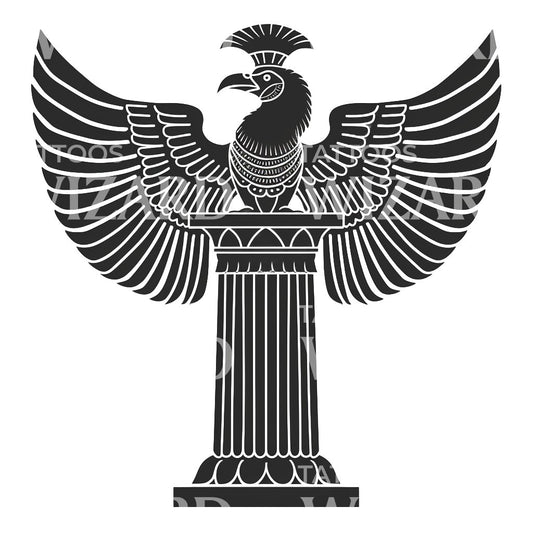 Ancient Phoenix and Column Tattoo Design