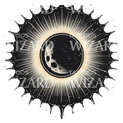 Old School Solar Eclipse Tattoo Design