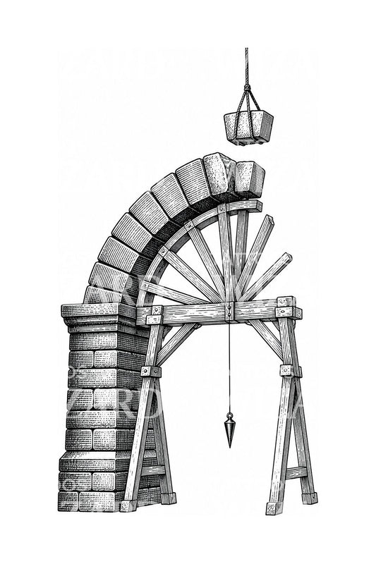 Design de tatouage d’une arche en pierre à moitié construite