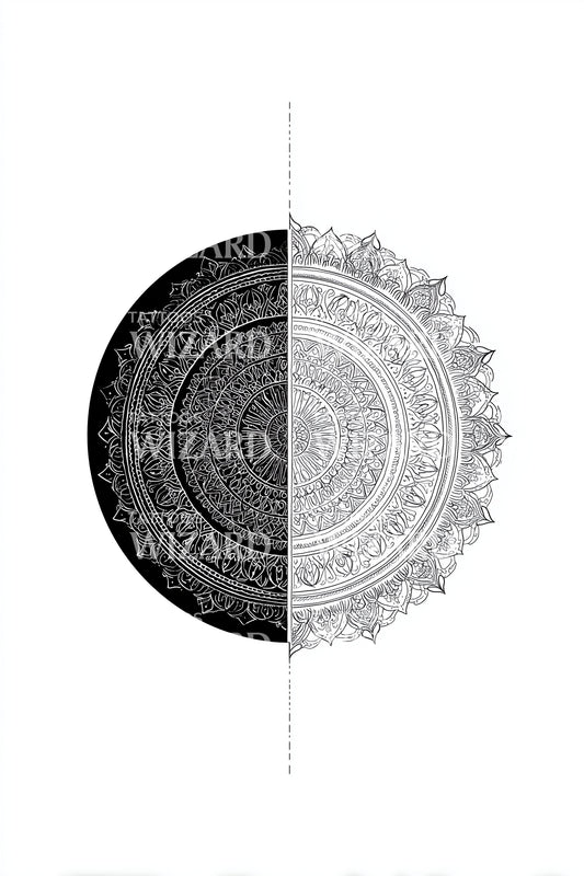 Design de Tatuagem Mandala Metade do Equilíbrio