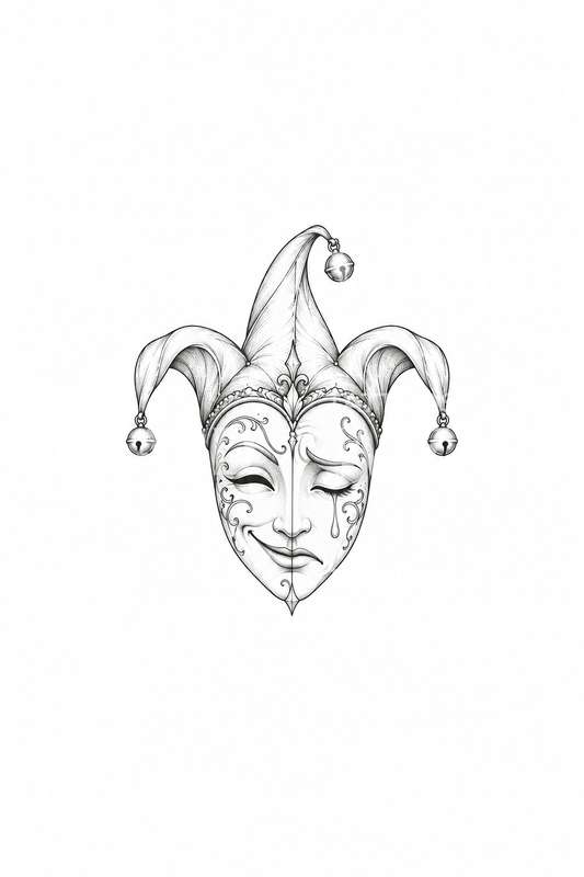 Tattoo-idee voor een nar-masker, half lachend en half huilend