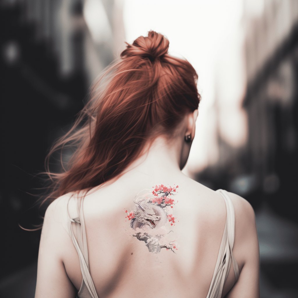 Japanisches Tattoo-Design mit Drachen und Sakura auf halben Ärmeln