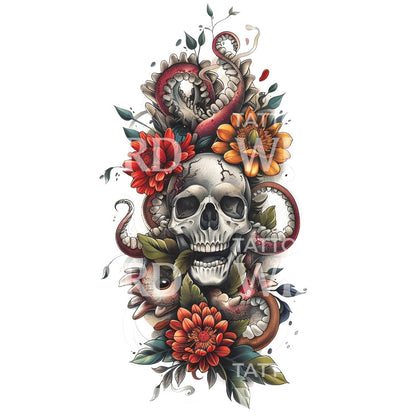 Halfsleeve Skull and Octopus Tattoo Design