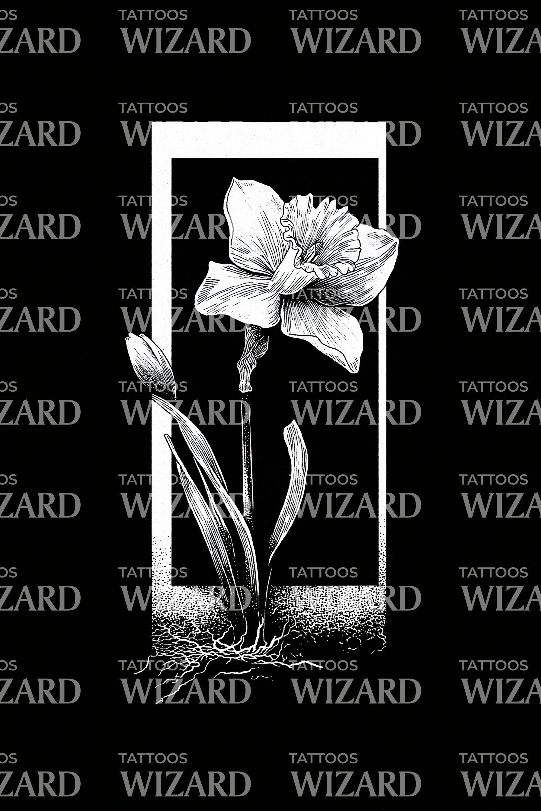 Halftone Block Daffodil Tattoo Design – Tattoos Wizard Designs