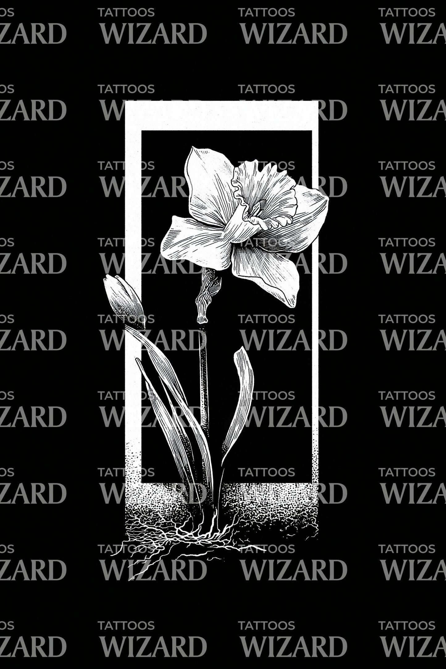 Halftone Block Daffodil Tattoo Design