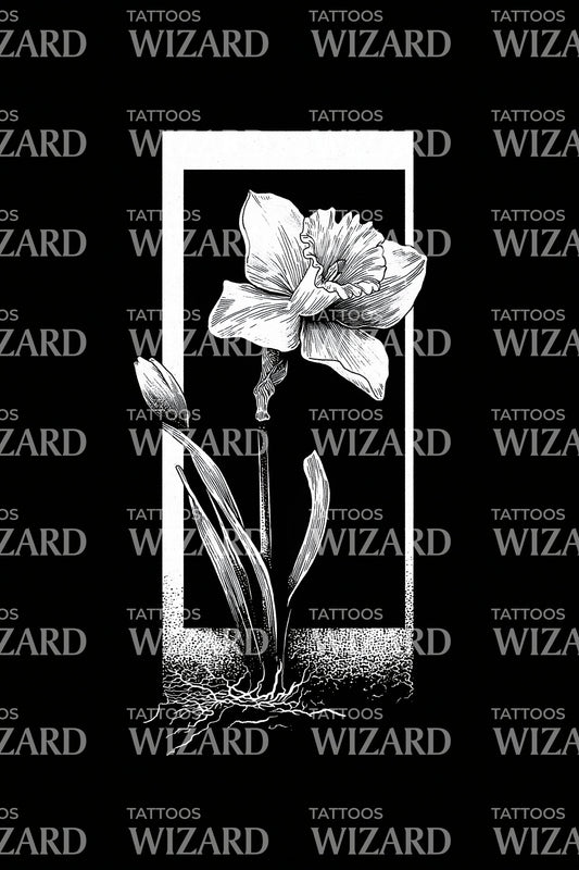 Halftone Block Daffodil Tattoo Design