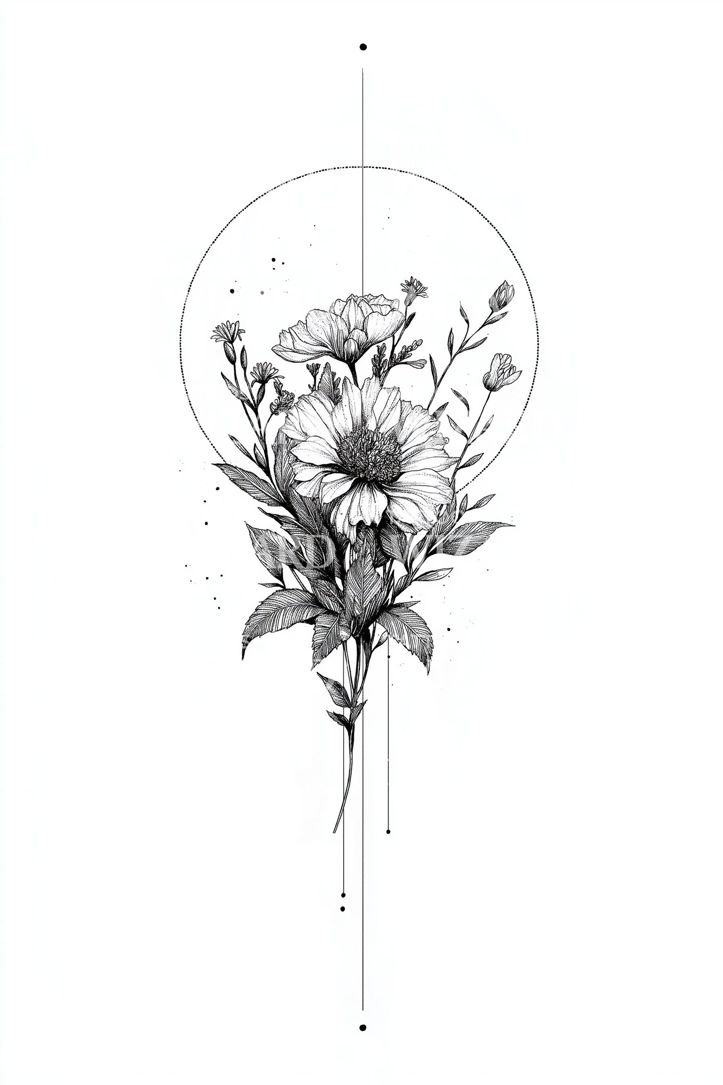 Halo Bouquet Tattoo Illustration
