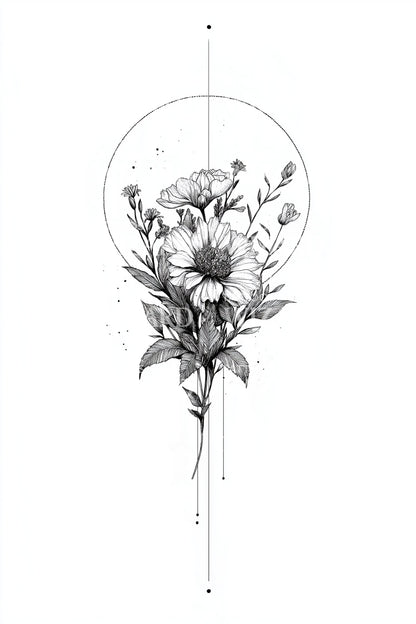 Halo Bouquet Tattoo Illustration