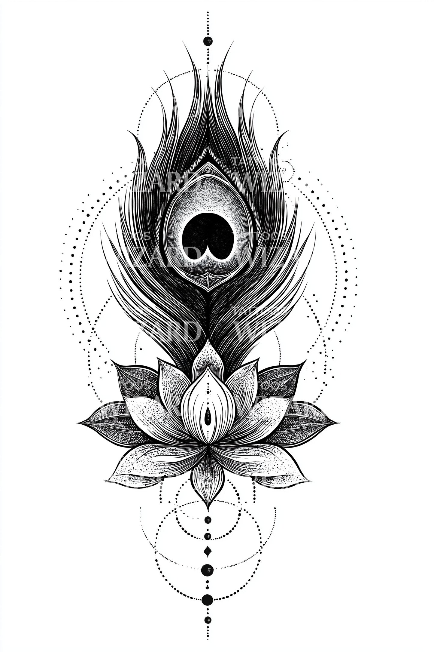 Halo Lotus Feather Tattoo Design