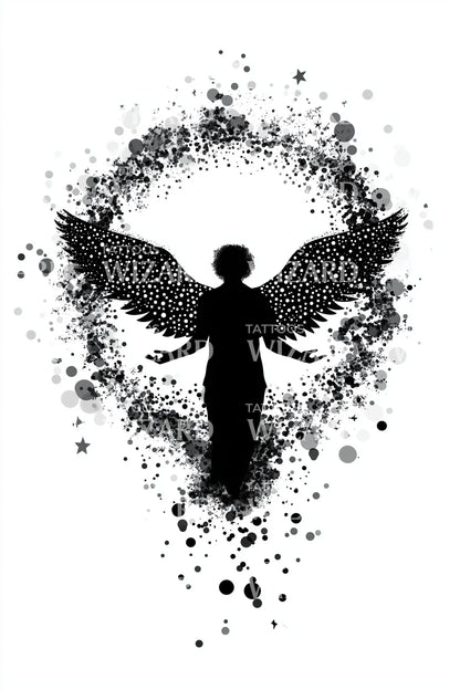 Silhouette-Tattoo-Design eines heiligenscheinumgebenen Engels