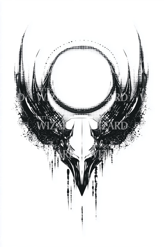Haloed Crescent Wings Tattoo Design