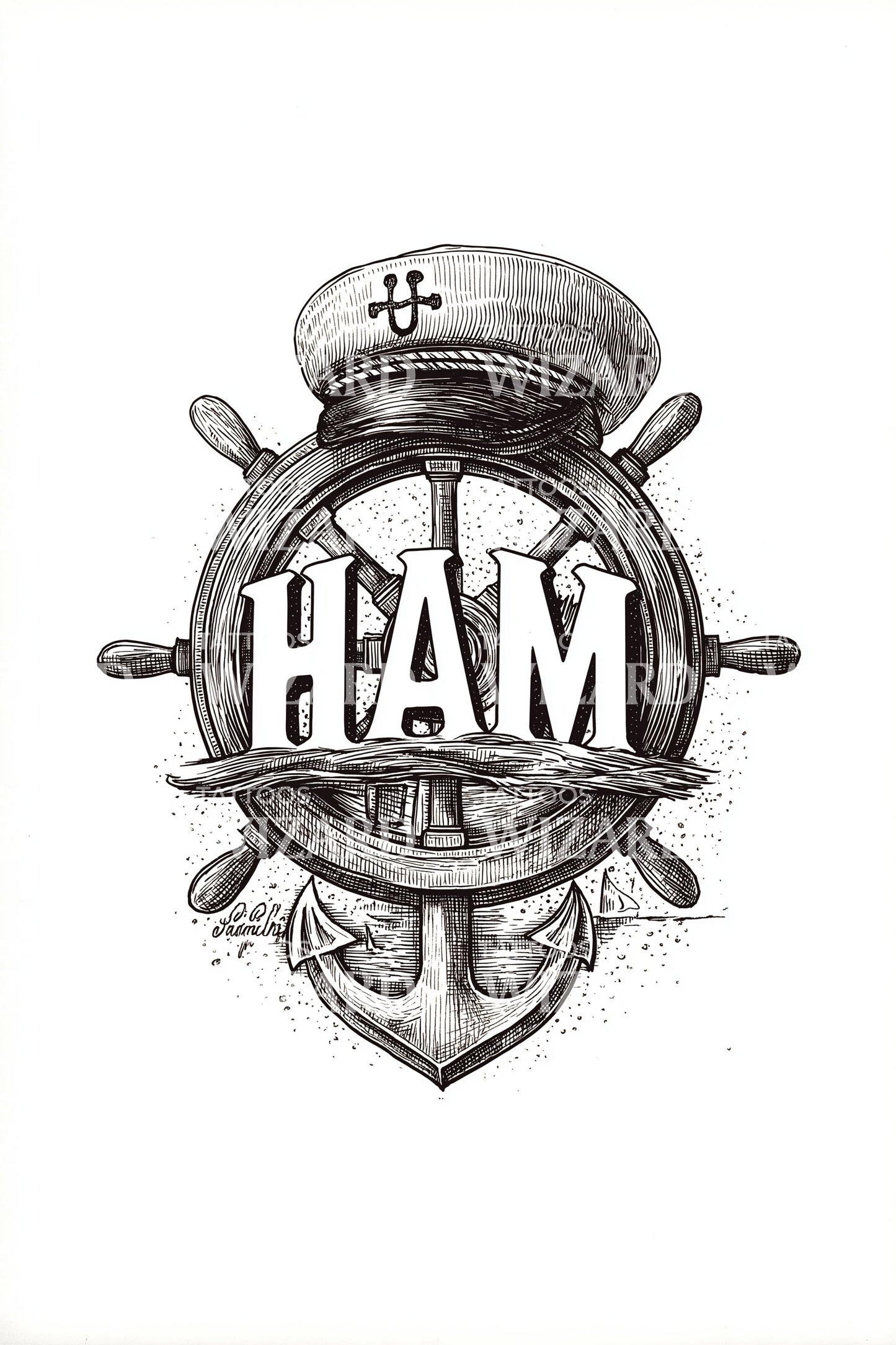 HAM Anchor Shield Tattoo Design