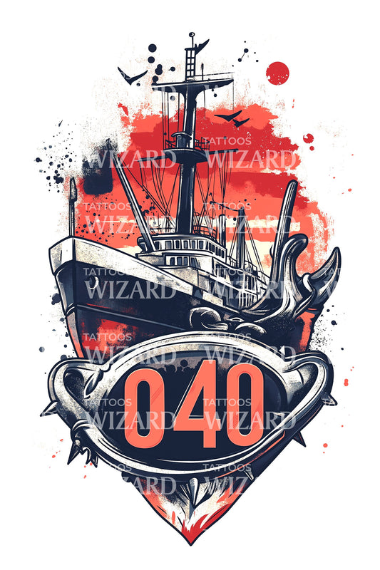 Hamburg 040 Harbor Ship Tattoo Illustration