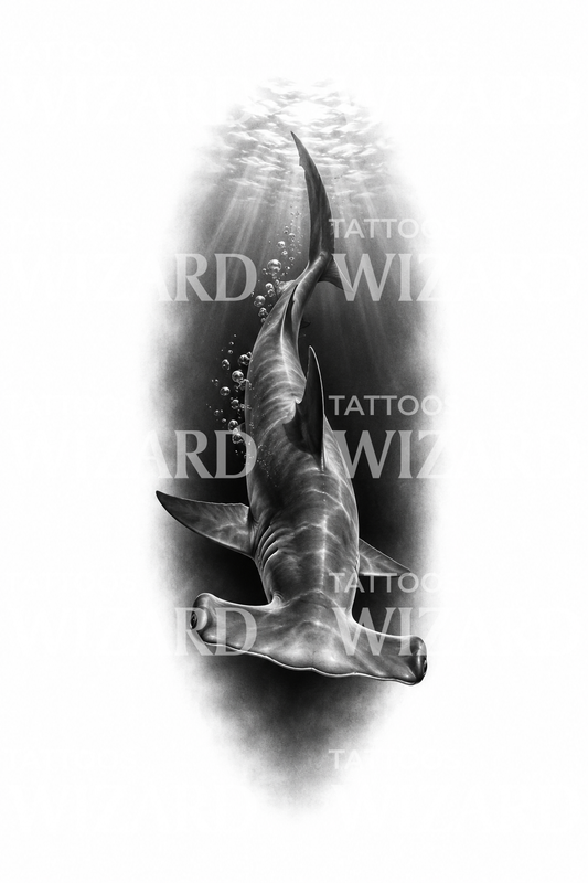 Hammerhead Shark Deep Dive Tattoo Design