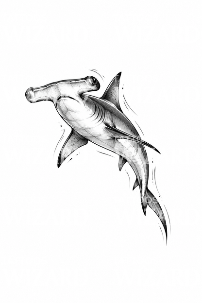 Hammerhead Shark Graphite Sketch Tattoo Design