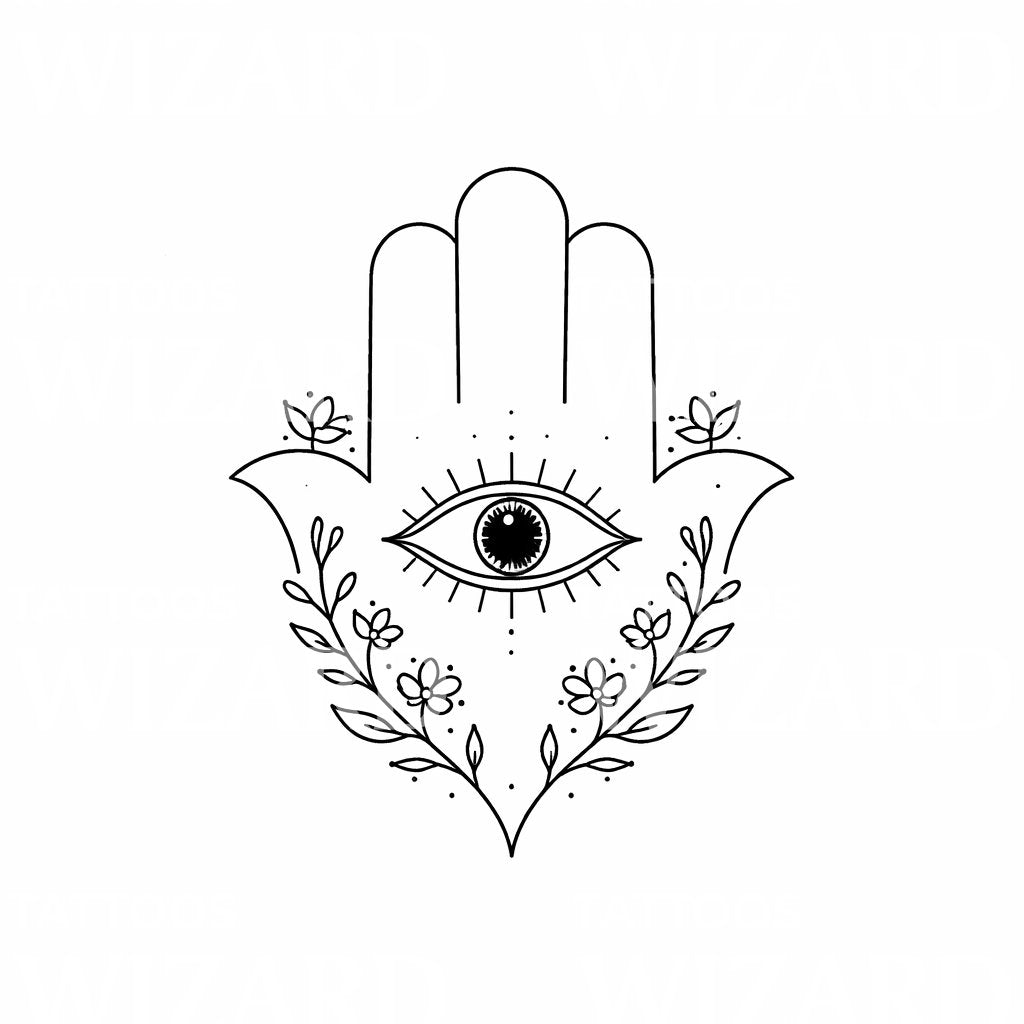 Hamsa Eye Floral Tattoo Design