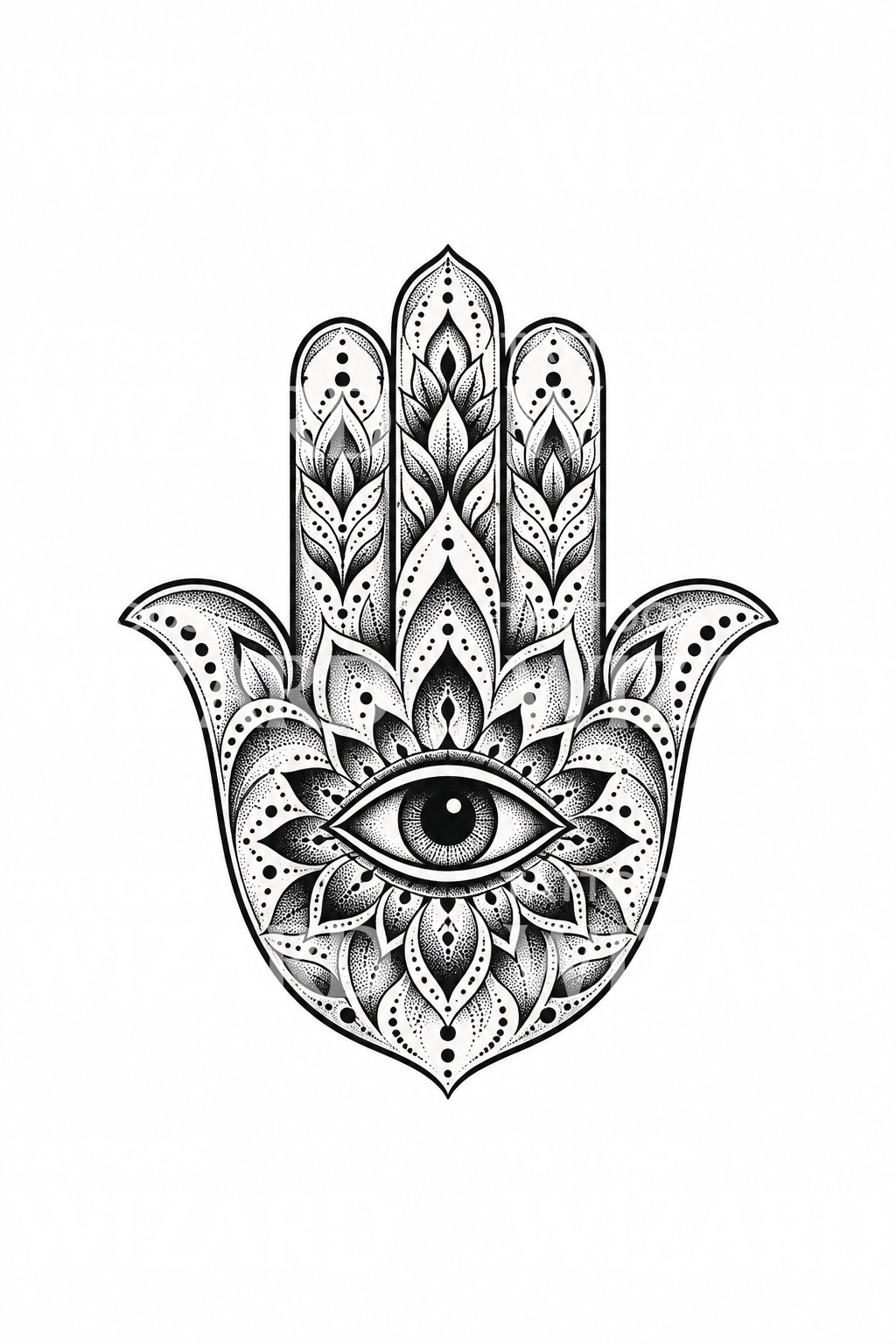 Hamsa kéz gonosz szemmel, dotwork tetoválás