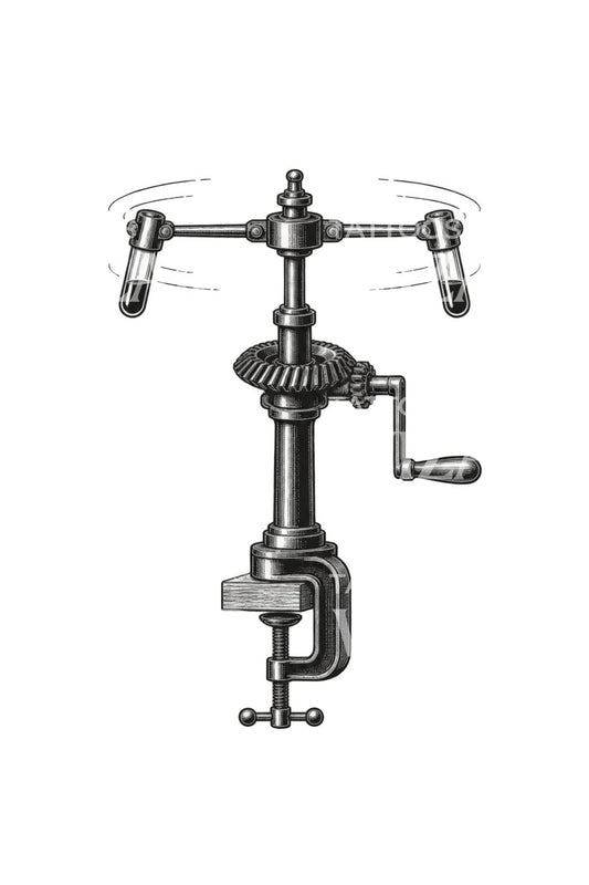Tatoeage-illustratie van een handaangedreven centrifuge