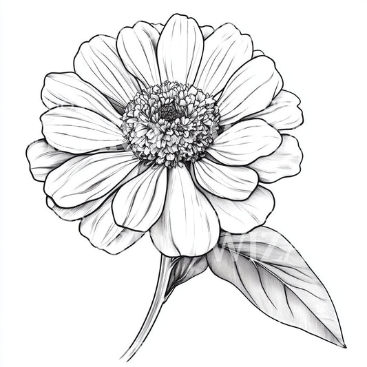 Hand-drawn Fineline Zinnia Flower Tattoo Design