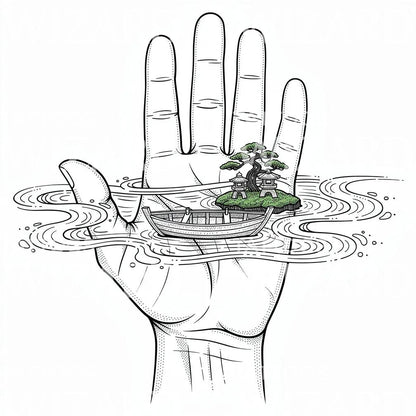 Hand Island Boat Tattoo Design