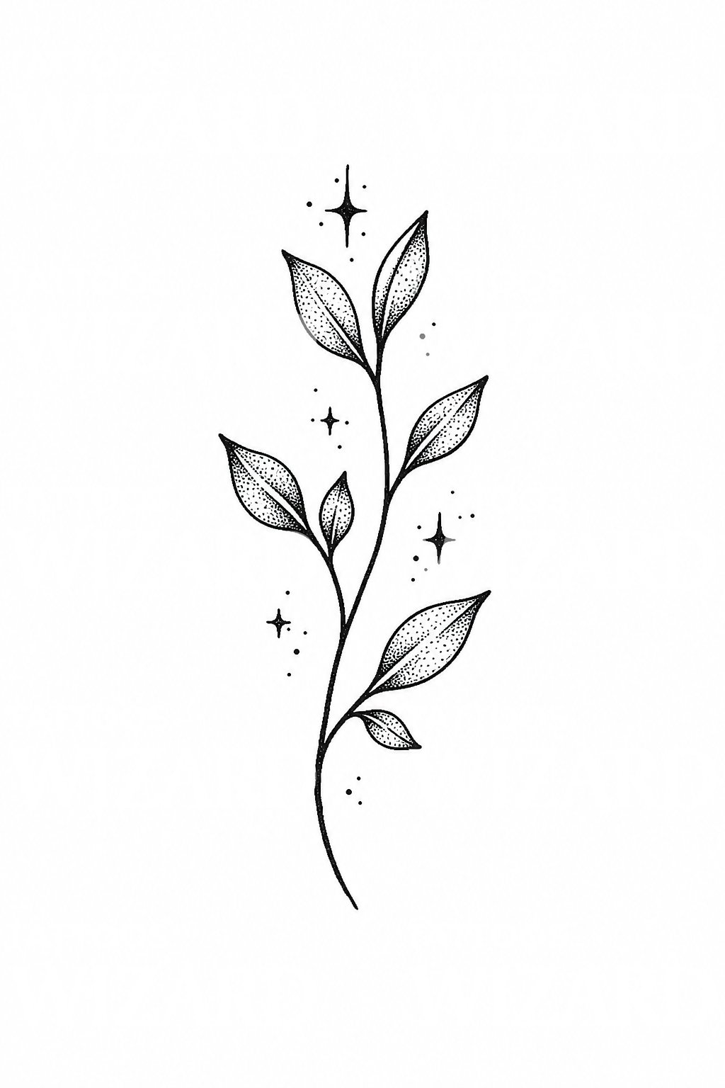 Hand Poke Botanical Sprig Tattoo Design