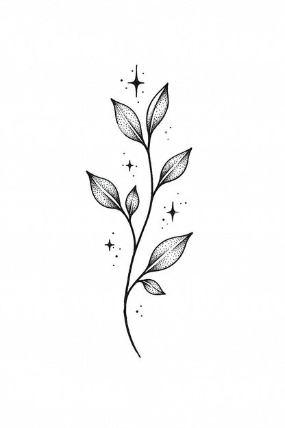 Hand Poke Botanical Sprig Tattoo Design