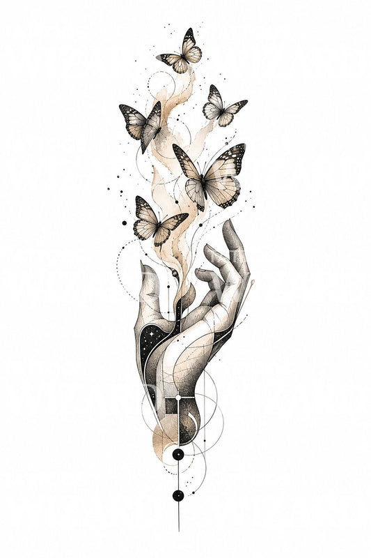 Hand Releasing Butterflies Tattoo Design