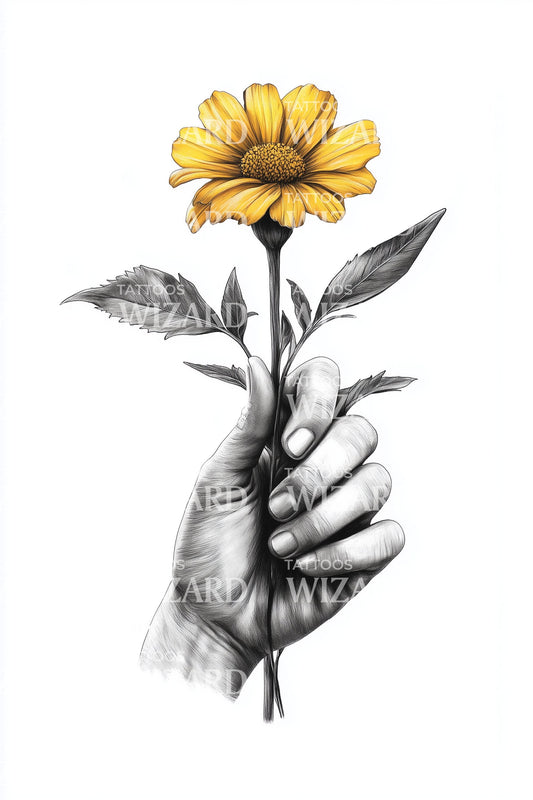 Handheld Daisy Stem Tattoo Design