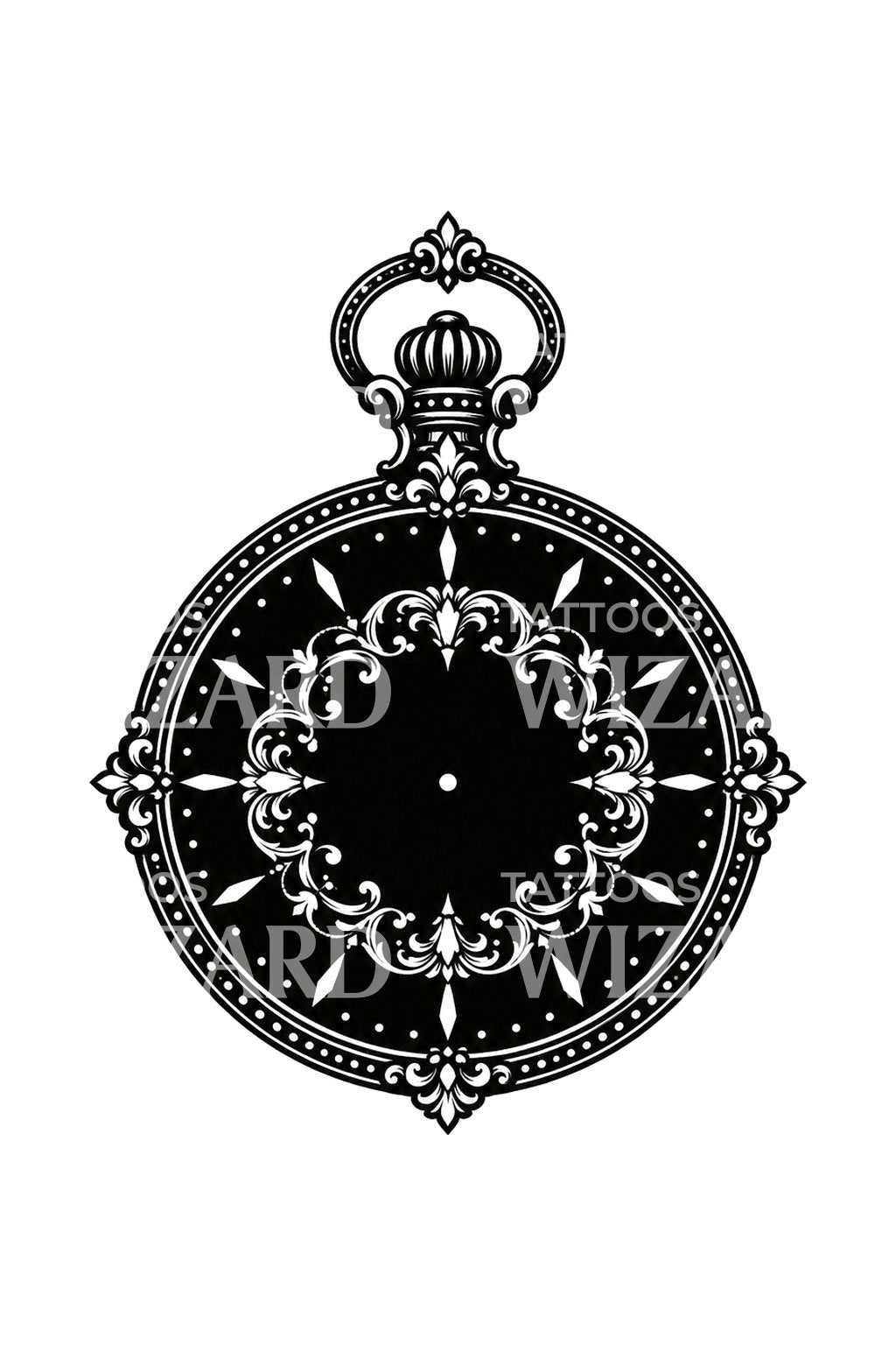 Idea de tatuaje de reloj de bolsillo sin agujas en blackwork