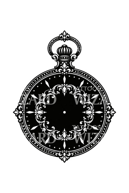 Idea de tatuaje de reloj de bolsillo sin agujas en blackwork