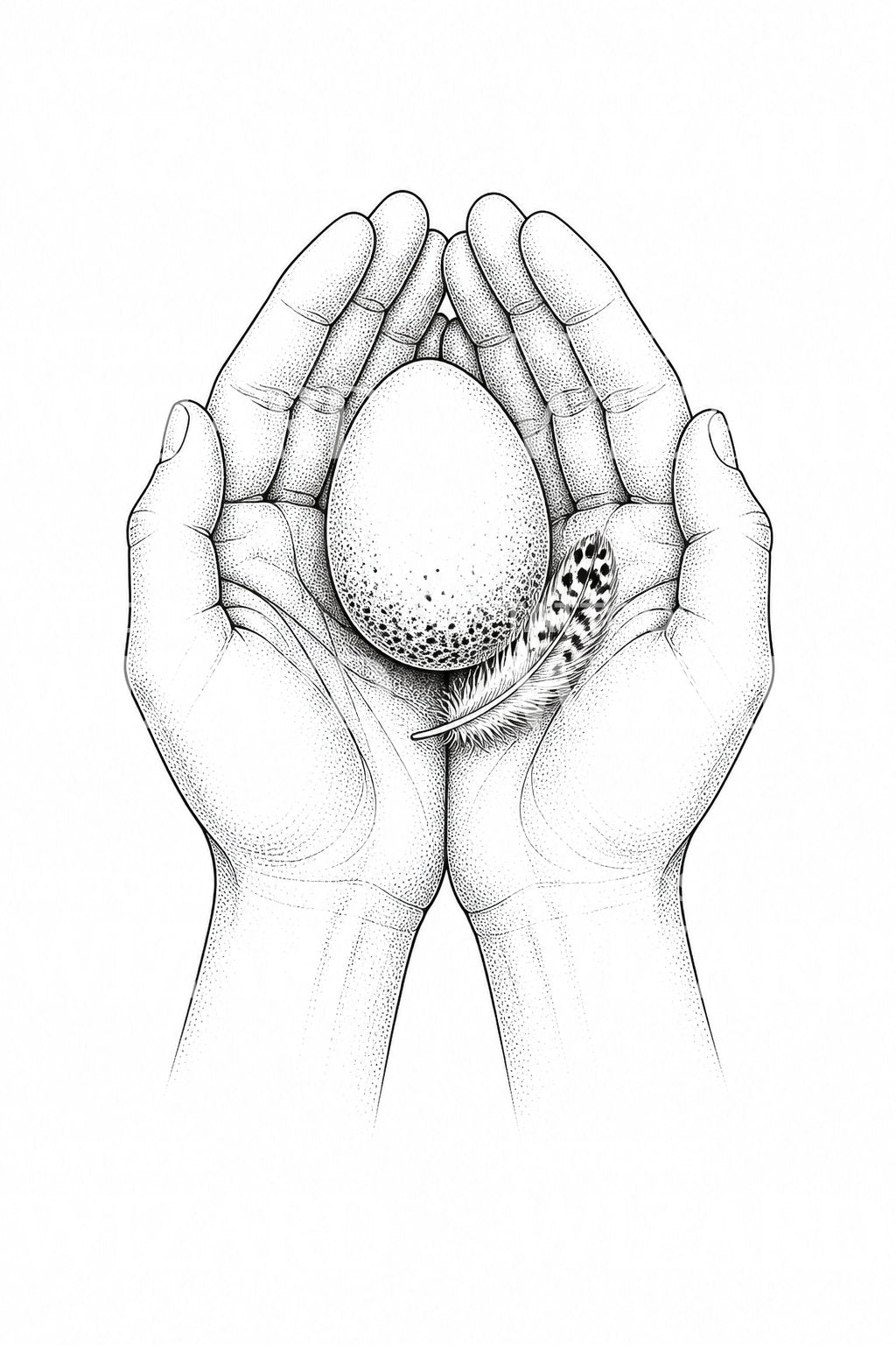 Tatoveringsdesign med hender som holder et flekkete egg